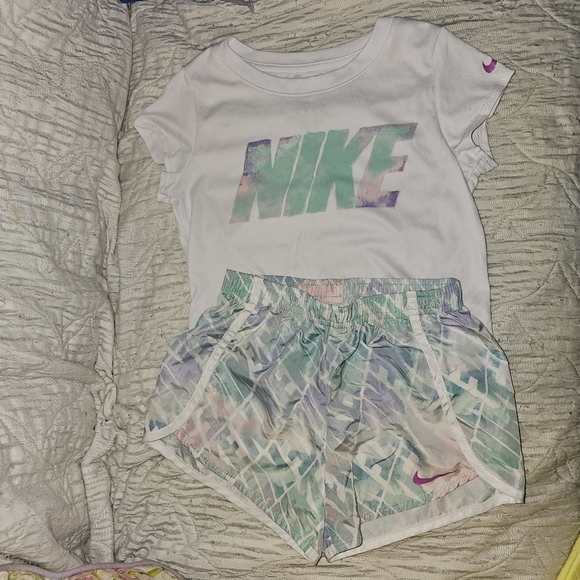 Nike Other - Nike Kids' White and Pastel Logo T-Shirt and Shorts Set